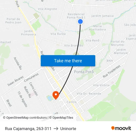 Rua Cajamanga, 263-311 to Uninorte map