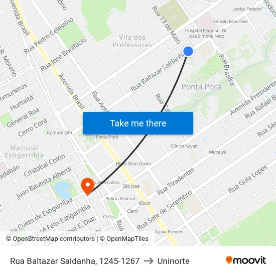 Rua Baltazar Saldanha, 1245-1267 to Uninorte map