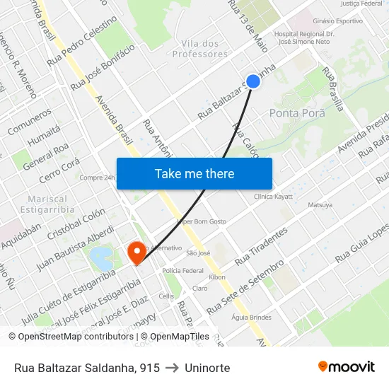 Rua Baltazar Saldanha, 915 to Uninorte map