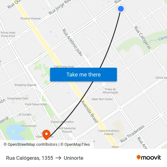 Rua Calógeras, 1355 to Uninorte map