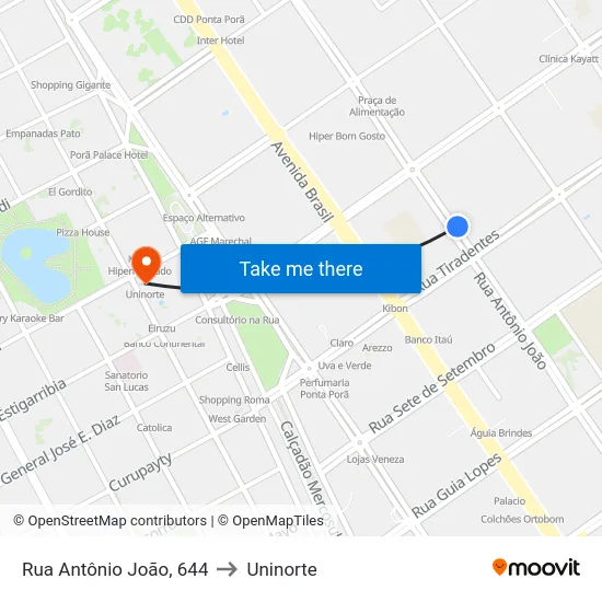 Rua Antônio João, 644 to Uninorte map