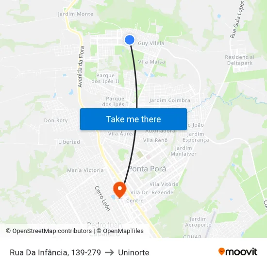 Rua Da Infância, 139-279 to Uninorte map