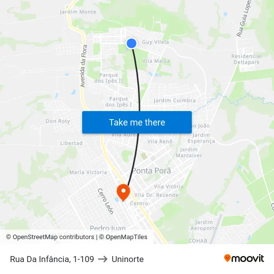 Rua Da Infância, 1-109 to Uninorte map