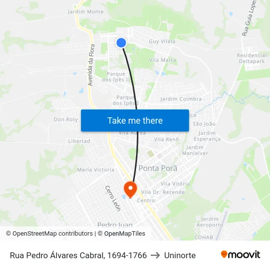 Rua Pedro Álvares Cabral, 1694-1766 to Uninorte map