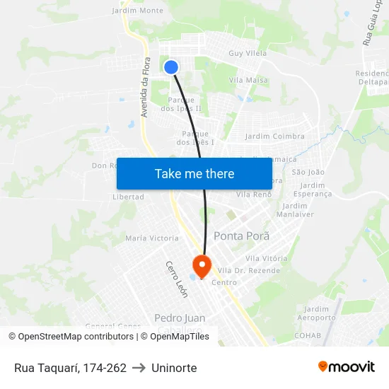 Rua Taquarí, 174-262 to Uninorte map