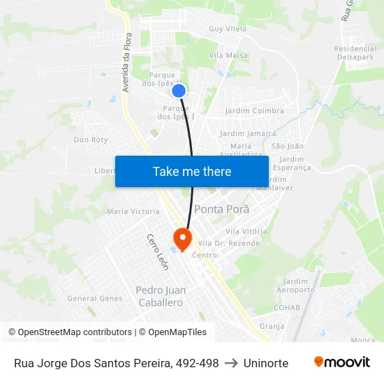 Rua Jorge Dos Santos Pereira, 492-498 to Uninorte map