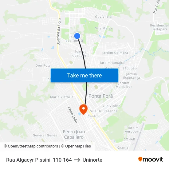 Rua Algacyr Pissini, 110-164 to Uninorte map