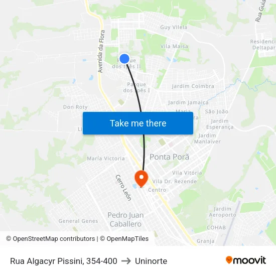 Rua Algacyr Pissini, 354-400 to Uninorte map