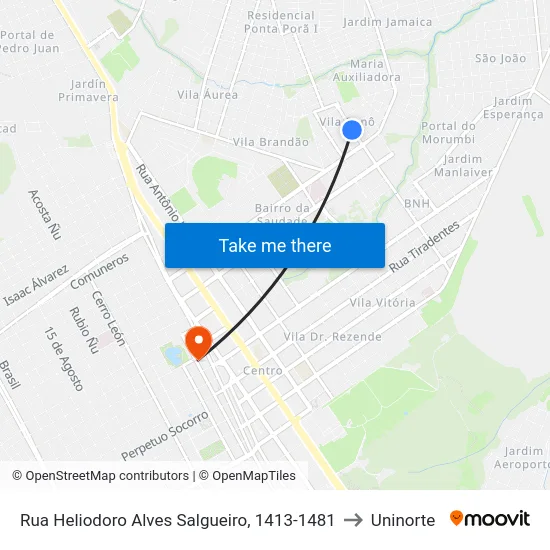 Rua Heliodoro Alves Salgueiro, 1413-1481 to Uninorte map