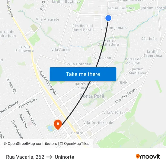 Rua Vacaria, 262 to Uninorte map