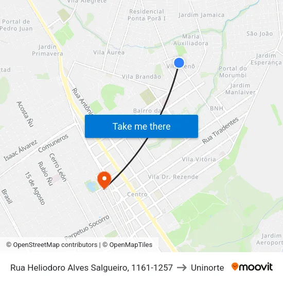 Rua Heliodoro Alves Salgueiro, 1161-1257 to Uninorte map