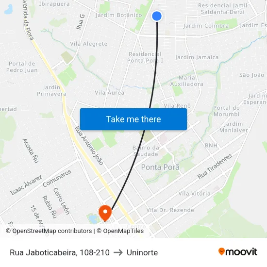 Rua Jaboticabeira, 108-210 to Uninorte map