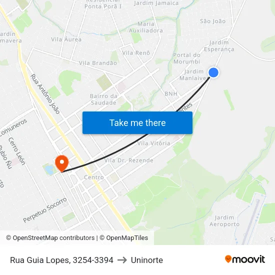 Rua Guia Lopes, 3254-3394 to Uninorte map