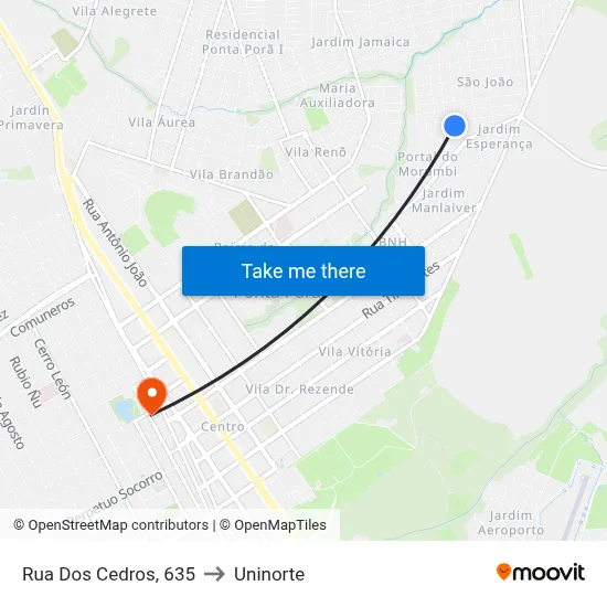 Rua Dos Cedros, 635 to Uninorte map