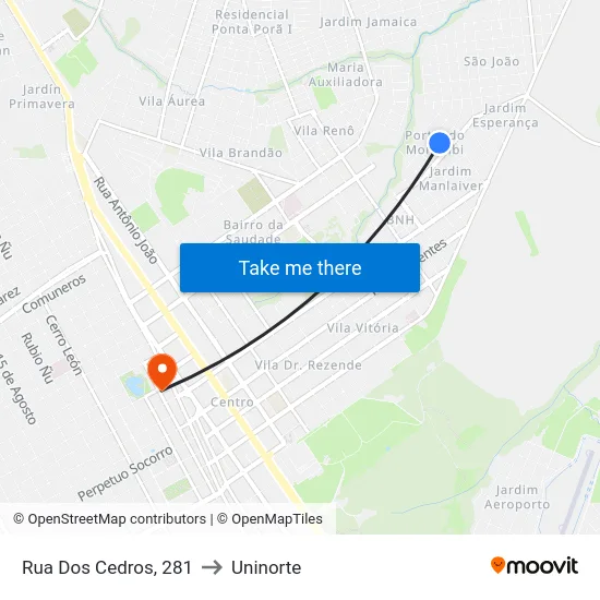 Rua Dos Cedros, 281 to Uninorte map