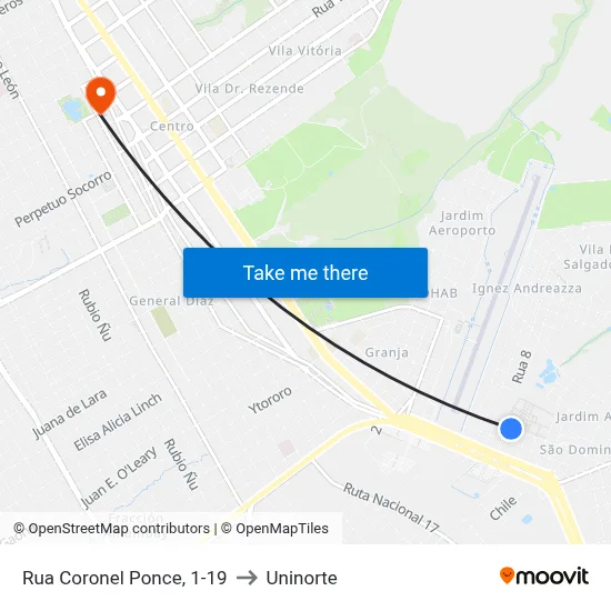 Rua Coronel Ponce, 1-19 to Uninorte map