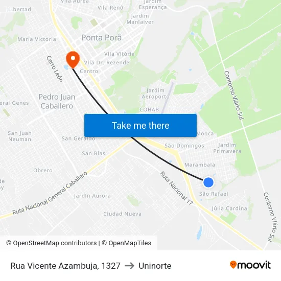 Rua Vicente Azambuja, 1327 to Uninorte map