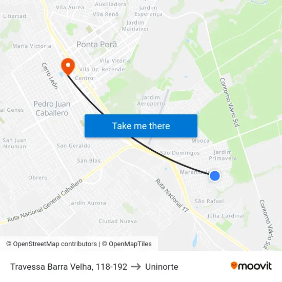 Travessa Barra Velha, 118-192 to Uninorte map