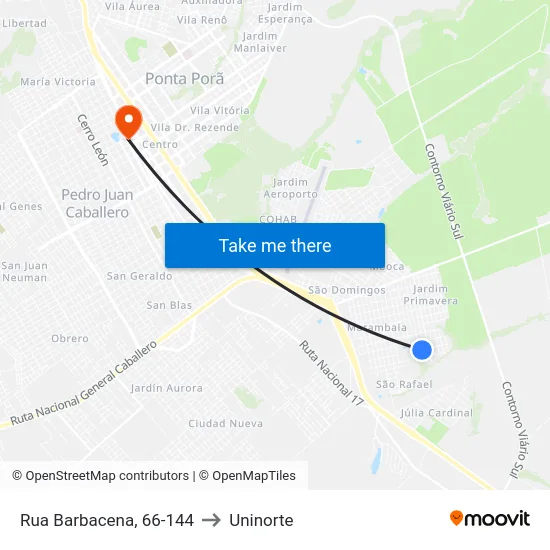 Rua Barbacena, 66-144 to Uninorte map