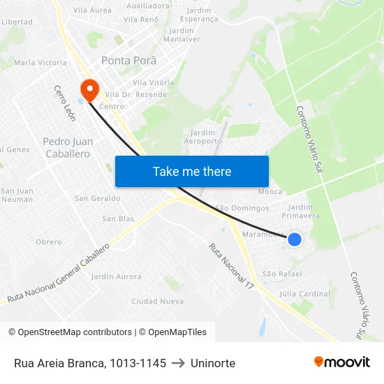 Rua Areia Branca, 1013-1145 to Uninorte map