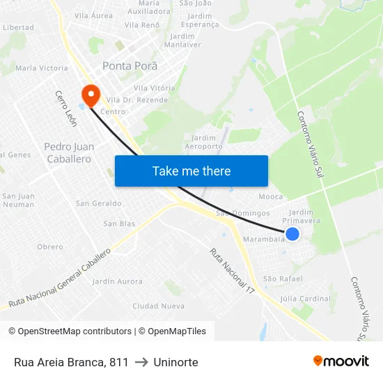 Rua Areia Branca, 811 to Uninorte map