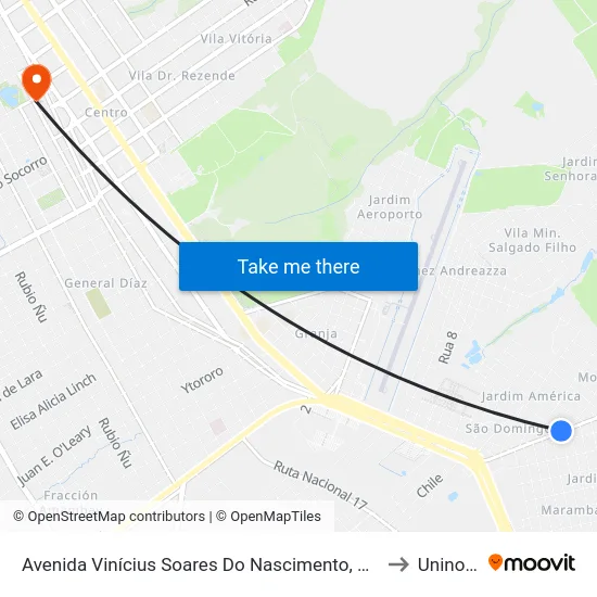 Avenida Vinícius Soares Do Nascimento, 661-727 to Uninorte map