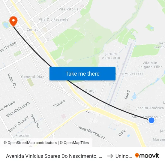 Avenida Vinícius Soares Do Nascimento, 415-495 to Uninorte map