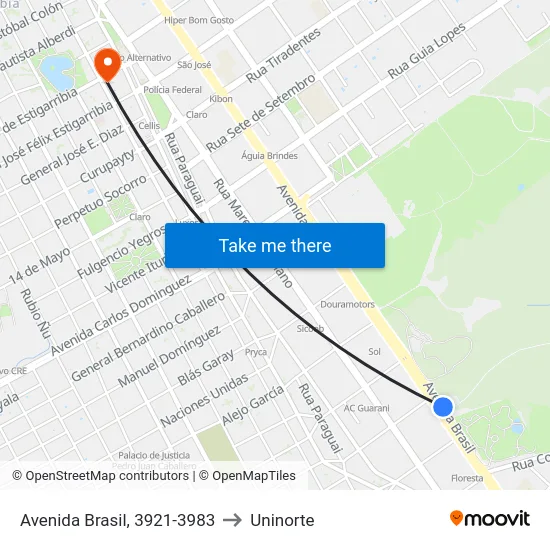 Avenida Brasil, 3921-3983 to Uninorte map