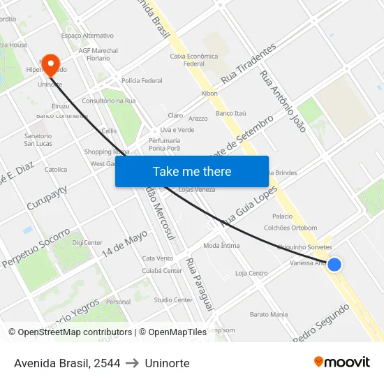 Avenida Brasil, 2544 to Uninorte map