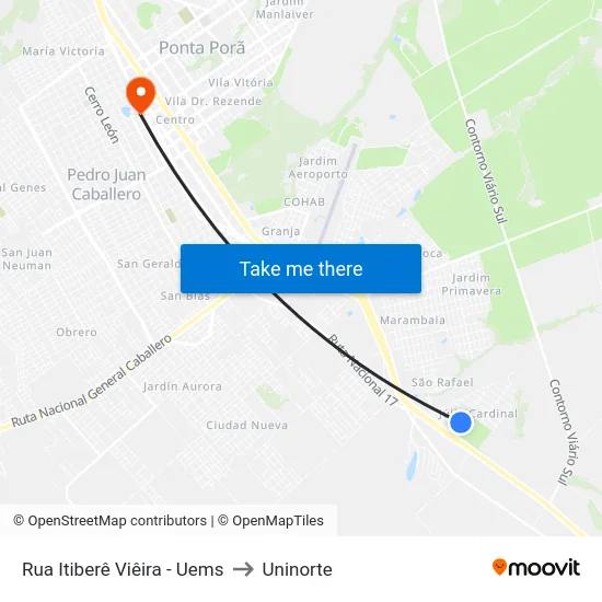 Rua Itiberê Viêira - Uems to Uninorte map