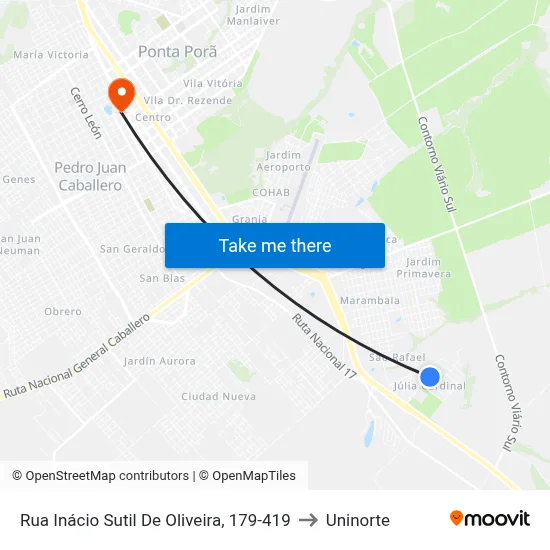 Rua Inácio Sutil De Oliveira, 179-419 to Uninorte map