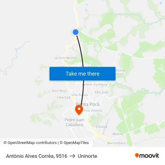 Antônio Alves Corrêa, 9516 to Uninorte map