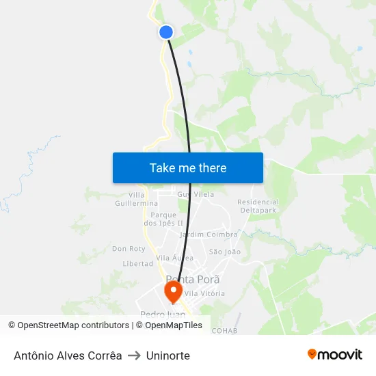 Antônio Alves Corrêa to Uninorte map
