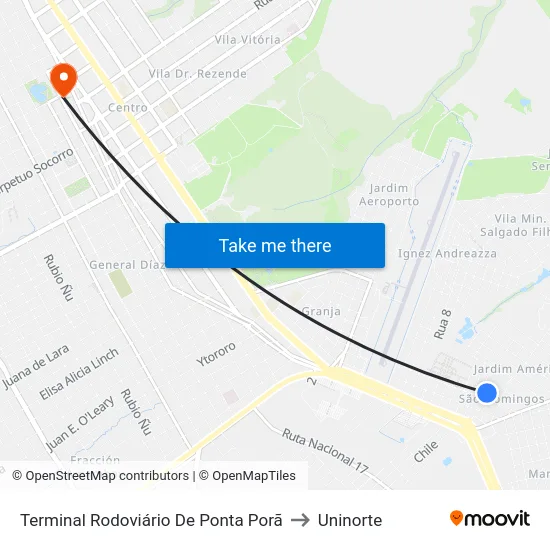 Terminal Rodoviário De Ponta Porã to Uninorte map