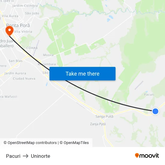 Pacuri to Uninorte map