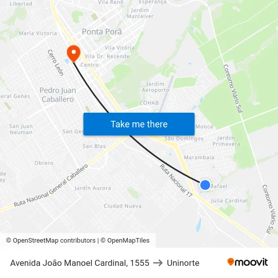Avenida João Manoel Cardinal, 1555 to Uninorte map