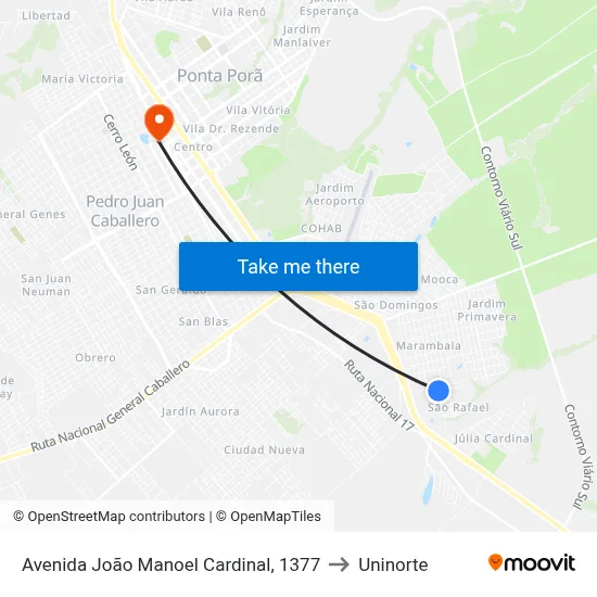 Avenida João Manoel Cardinal, 1377 to Uninorte map