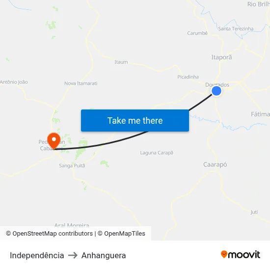 Independência to Anhanguera map