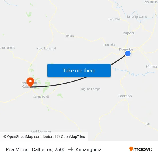 Rua Mozart Calheiros, 2500 to Anhanguera map