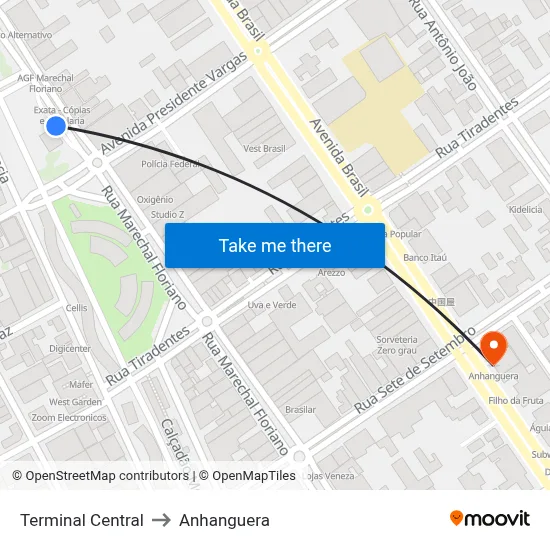 Terminal Central to Anhanguera map