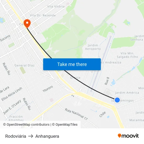 Rodoviária to Anhanguera map