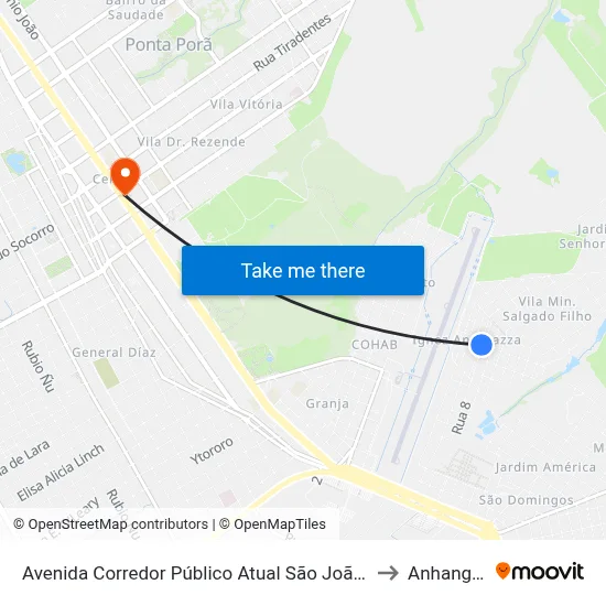 Avenida Corredor Público Atual São João, 1317-1373 to Anhanguera map