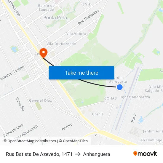 Rua Batista De Azevedo, 1471 to Anhanguera map