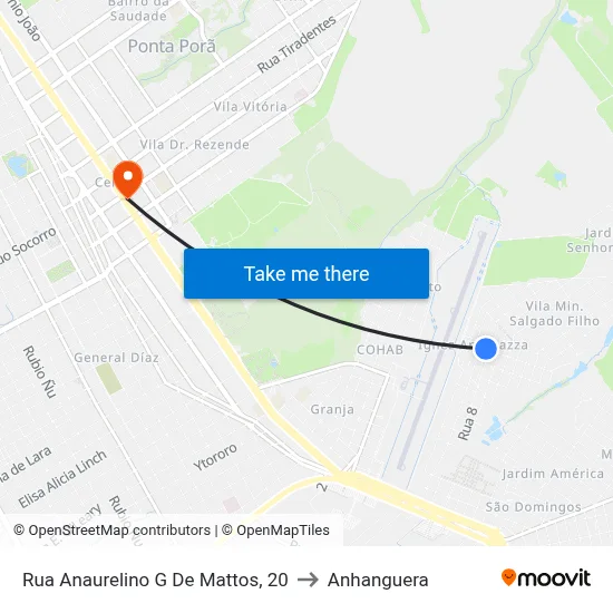 Rua Anaurelino G De Mattos, 20 to Anhanguera map