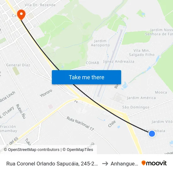 Rua Coronel Orlando Sapucáia, 245-297 to Anhanguera map