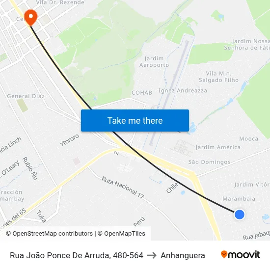 Rua João Ponce De Arruda, 480-564 to Anhanguera map