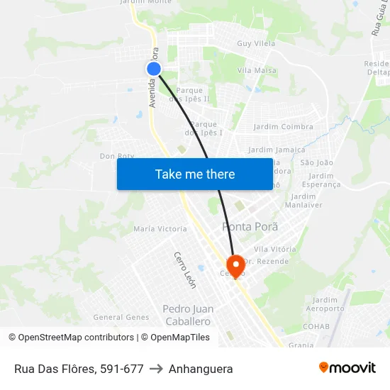 Rua Das Flôres, 591-677 to Anhanguera map