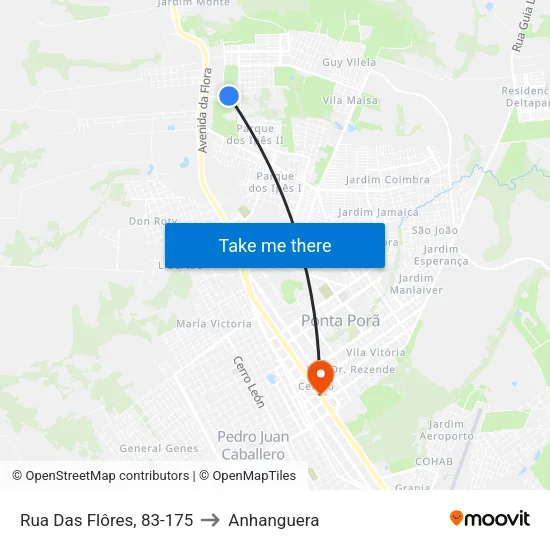 Rua Das Flôres, 83-175 to Anhanguera map