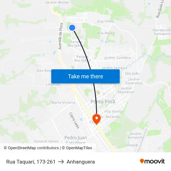 Rua Taquarí, 173-261 to Anhanguera map
