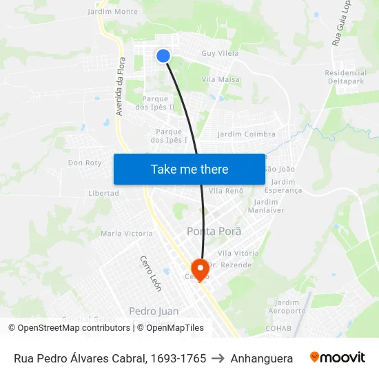 Rua Pedro Álvares Cabral, 1693-1765 to Anhanguera map